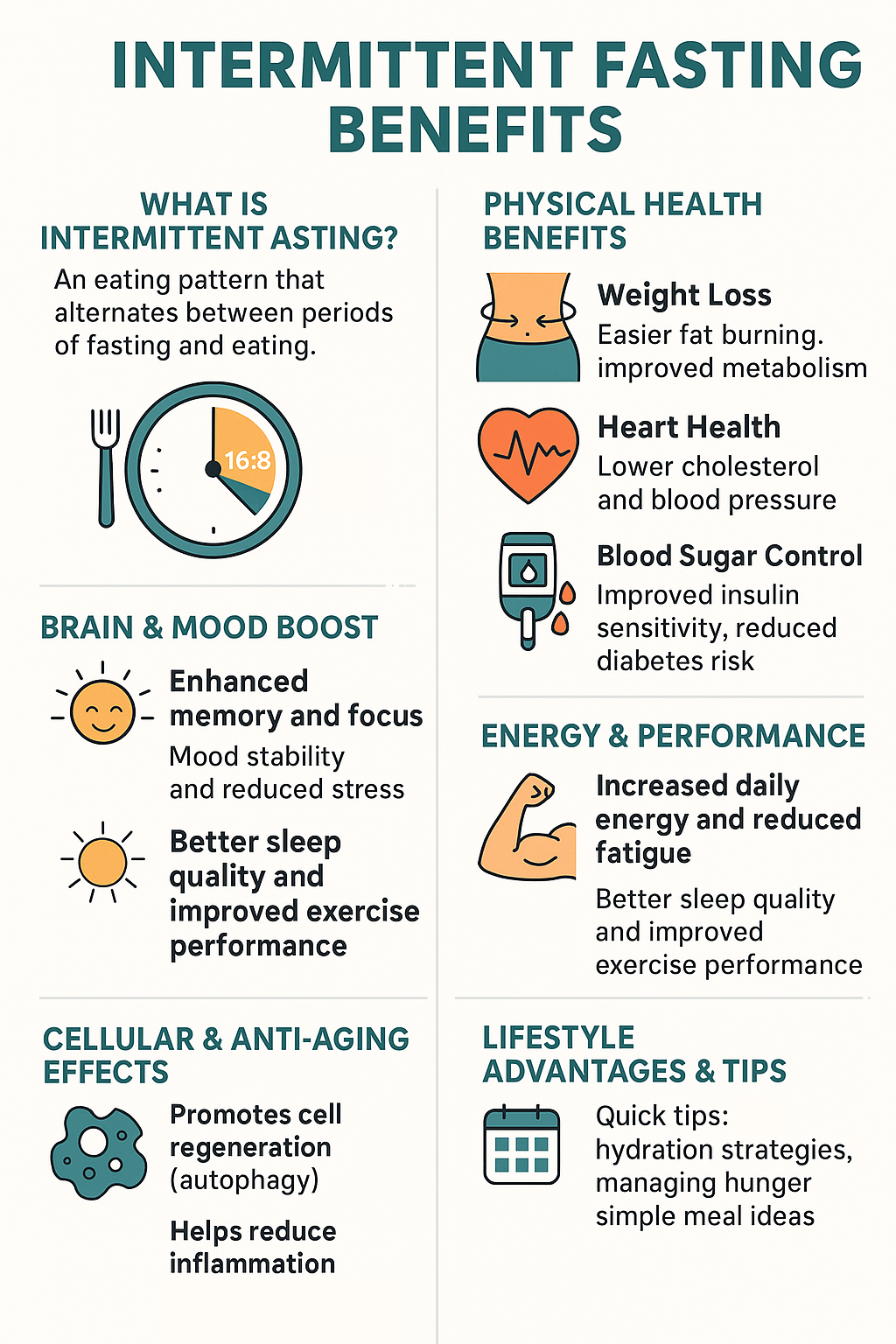 Intermittent fasting benefits infographics